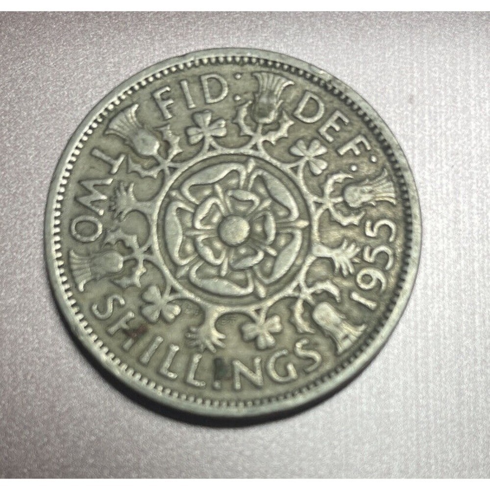 1955 GREAT BRITAIN TWO SHILLINGS UNC‎ BRIGHT DEEP UNIQUE COLOR TONE GEM BU (SS)